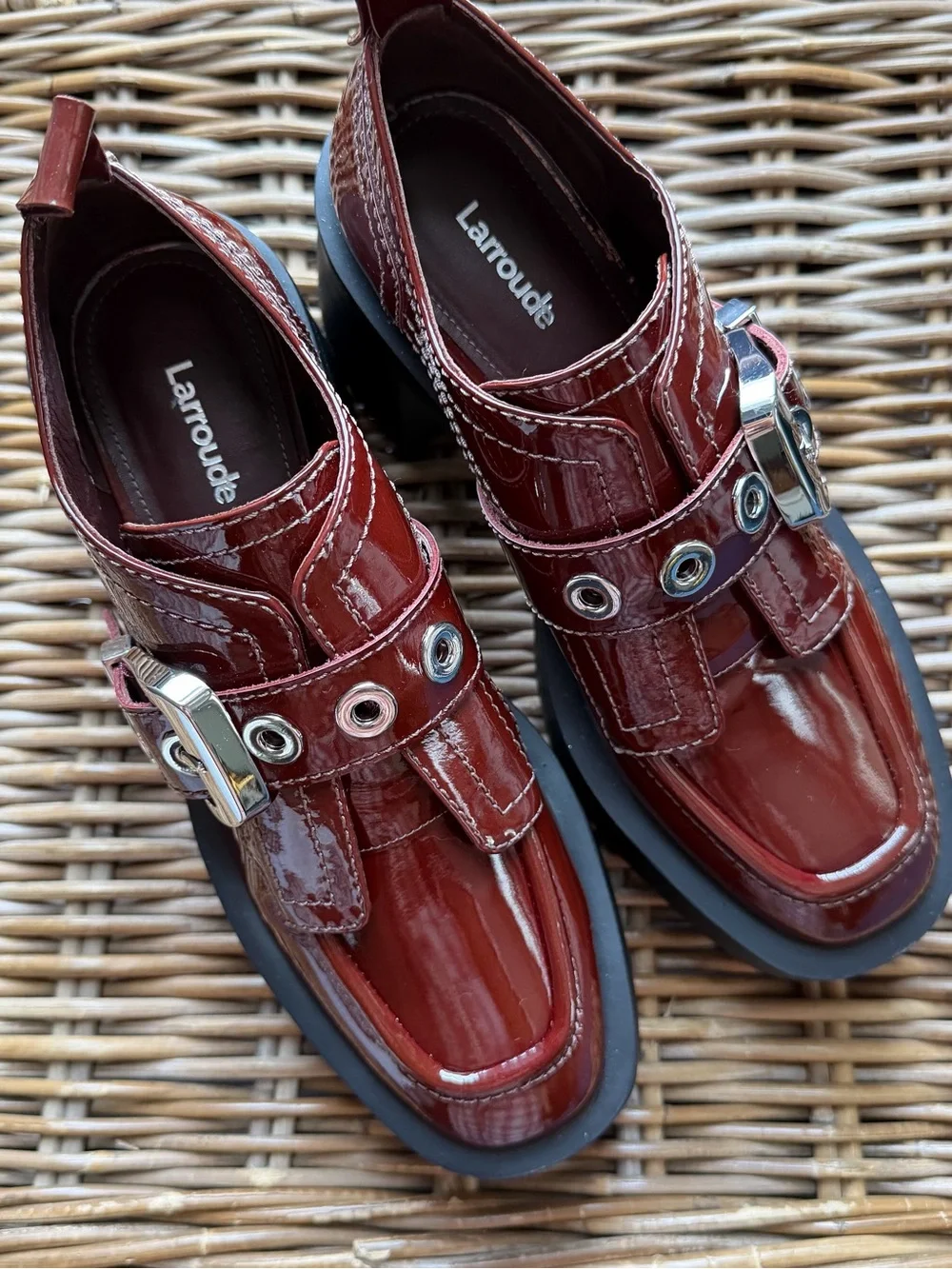 Larroudé Stewart Platform Heels Burgundy Wine Size 9 Patent Leather
